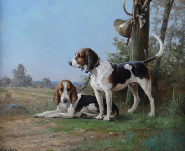 Alfred De Gesne Two Hunting Dogs oil painting buy European Art Online Fine Art Dealer
