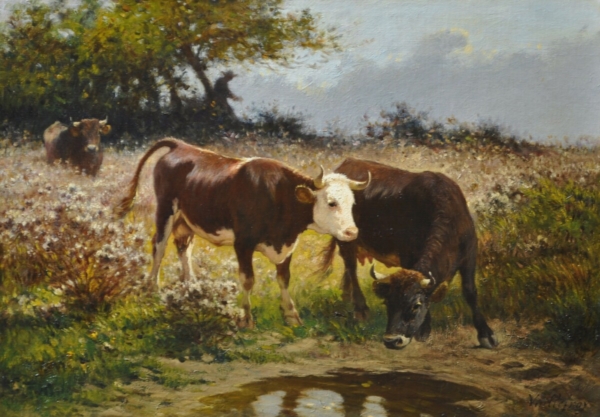 Felix Dominique De Vuillefroy Cattle Watering buy original European art online