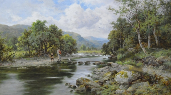 Henry H Parker The Stepping Stones buy Victorian art online oil paintings
