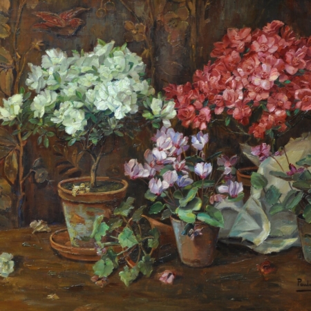 Paula Evrard painting flowers buy European Impressionist art online