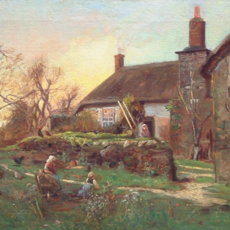Walter Goldsmith outside the farmyard landscape oil painting buy Victorian fine art online
