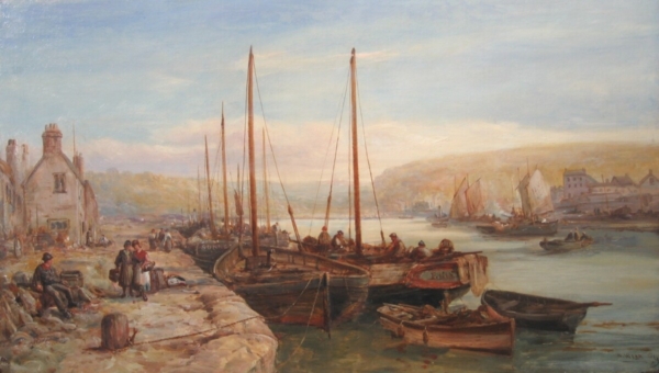 William Webb Fishing Boats on the Jetty oil painting buy Victorian Marine art online